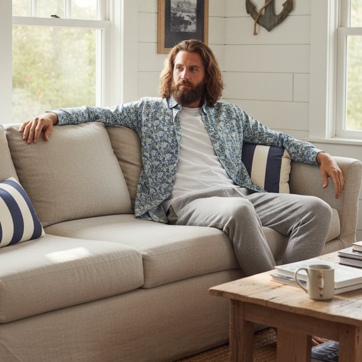 Flower Clusters Poplin Shirt L/S: Pacific Blue