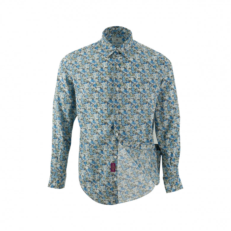 Flower Clusters Poplin Shirt L/S: Pacific Blue