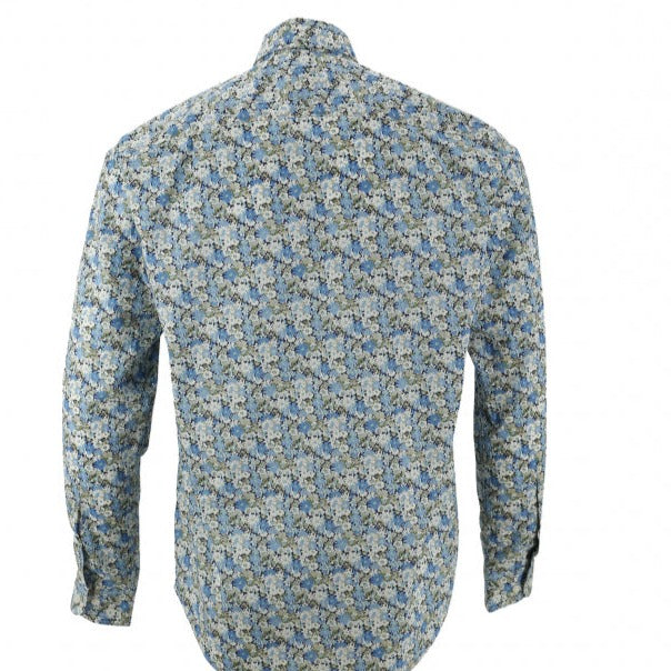Flower Clusters Poplin Shirt L/S: Pacific Blue