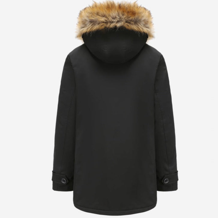 Faux Fur Trimmed Hood Parka: Black