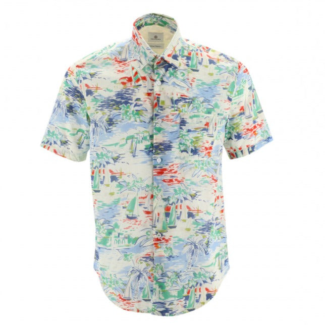 Sailboat Scene Print Shirt S/S: Blue