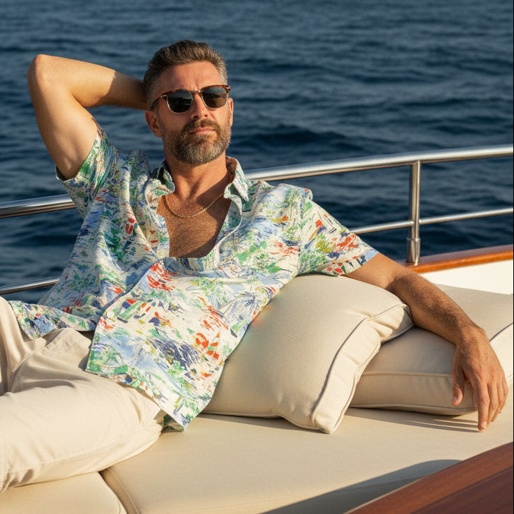Sailboat Scene Print Shirt S/S: Blue