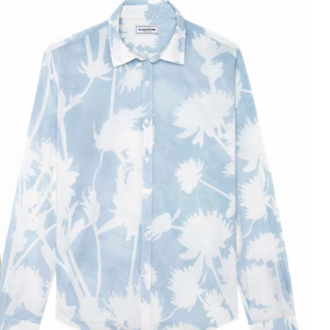 Floral Print Malaga Shirt L/S: Sky Blue