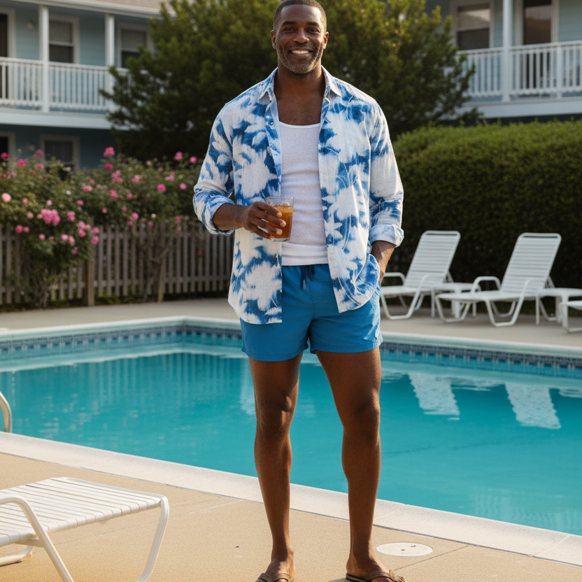 Floral Print Linen Gustavia Shirt L/S: Indigo