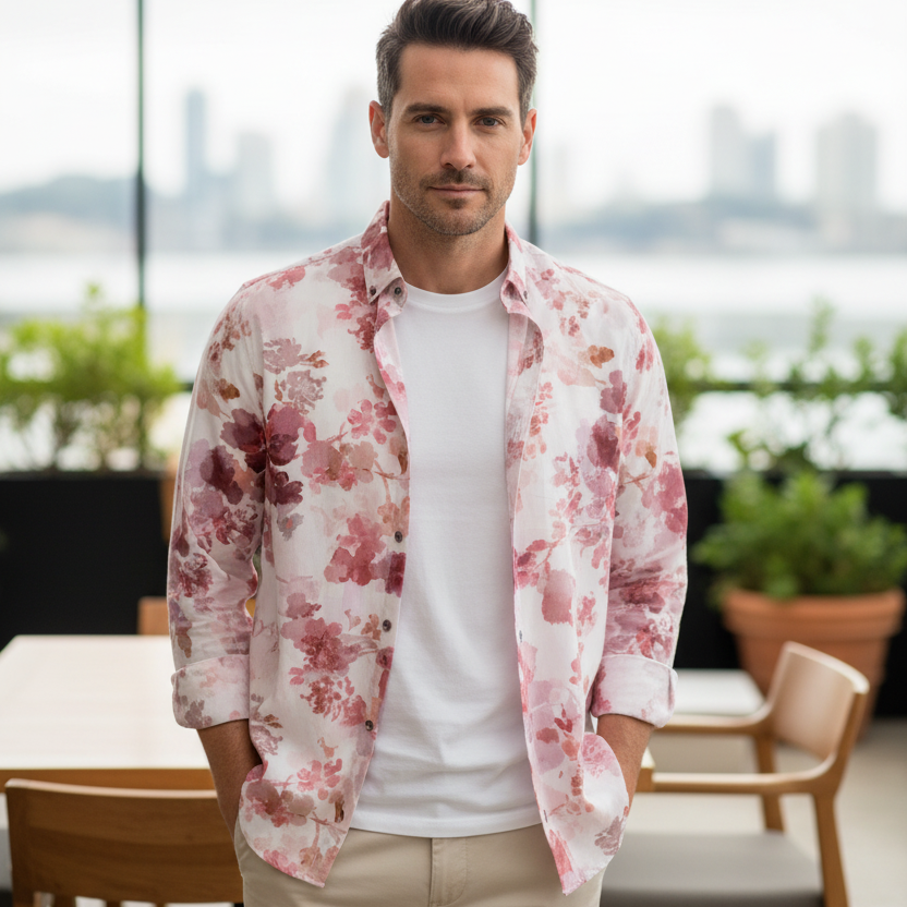 Floral Print Linen Diego Shirt L/S: Sienna