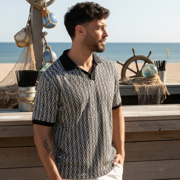 Jacquard Portofino Polo S/S: Navy – Henry & Company