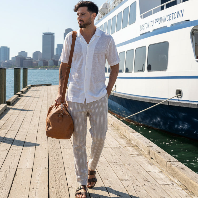 Striped Linen Reno Pant: Cream