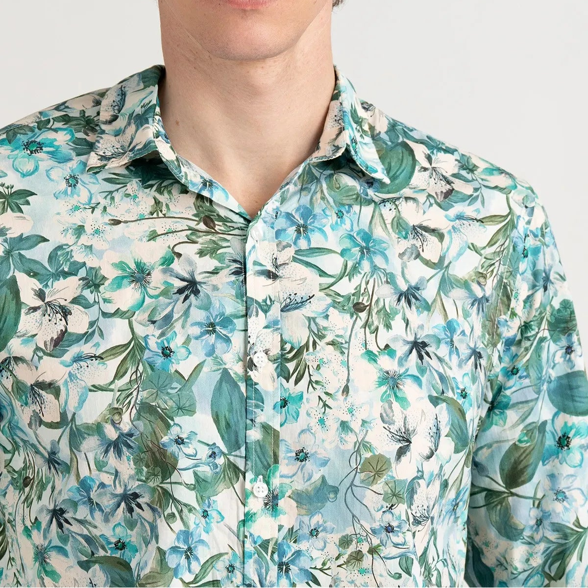 Sandros Floral Print Shirt L/S: Aqua