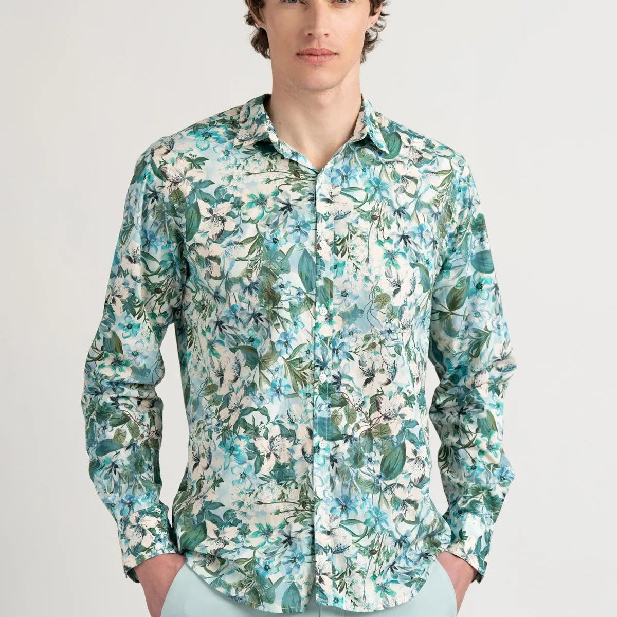 Sandros Floral Print Shirt L/S: Aqua