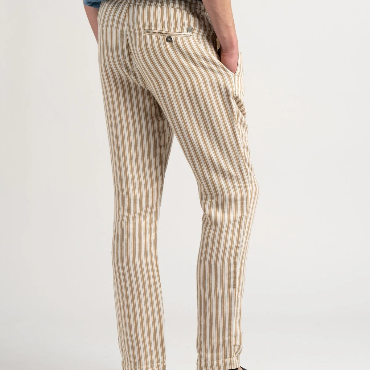 Silver Striped Linen Pant: Beige