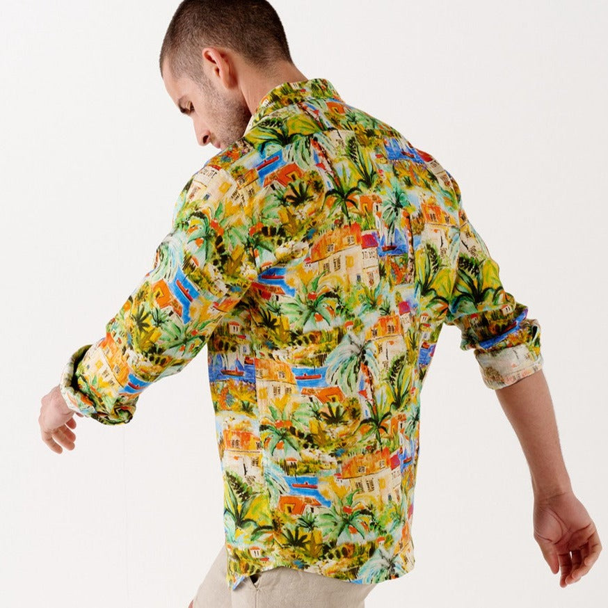 Tropea Print Linen Shirt L/S: Garden
