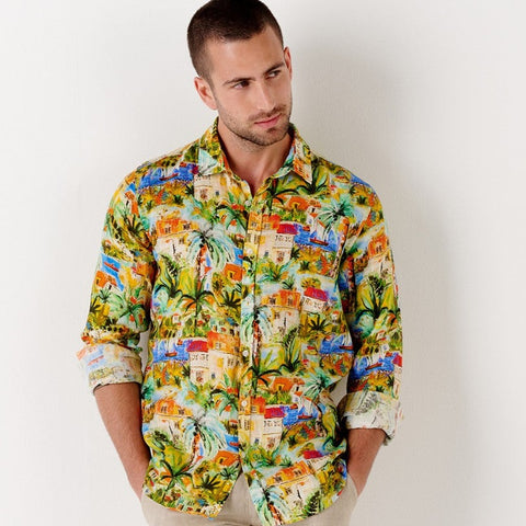 Tropea Print Linen Shirt L/S: Garden