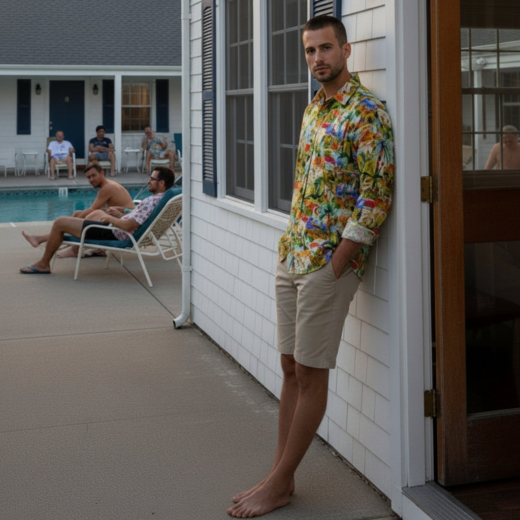 St Tropez Print Linen Shirt L/S: Garden