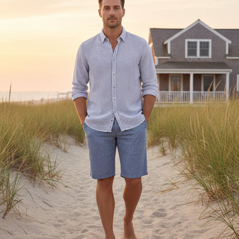 Turner Stretch Linen Short: Navy