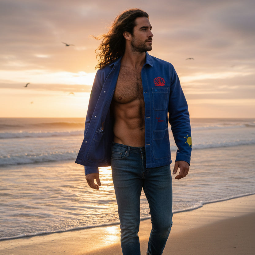 Embroidered Workers Jacket: Nation Blue