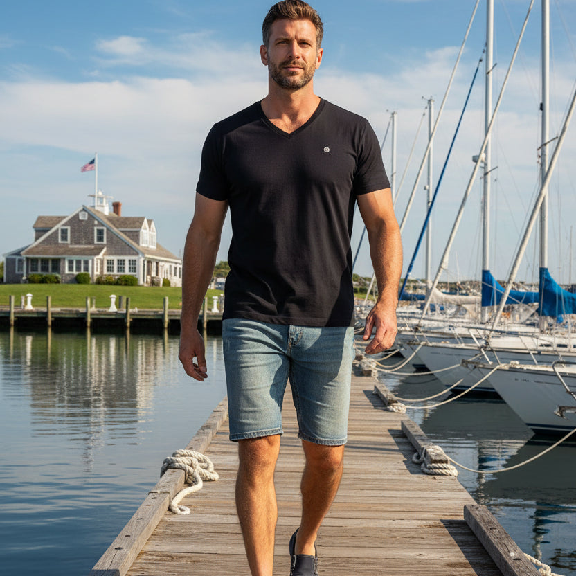 V-Neck Slub Tee S/S: Dk Navy