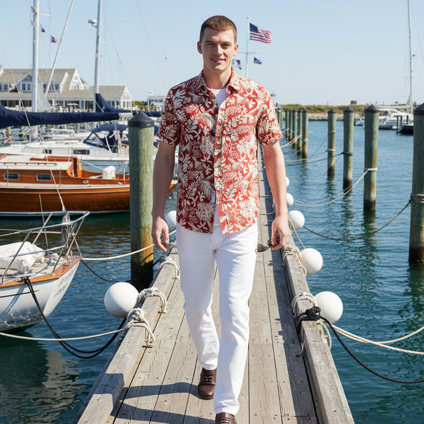 Hawaiian Print Shirt S/S: Orange