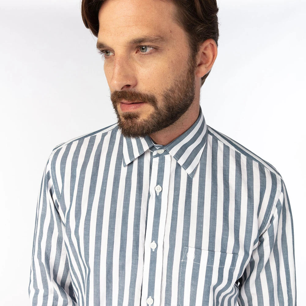 Vertical Stripe Shirt L/S: Granite & White