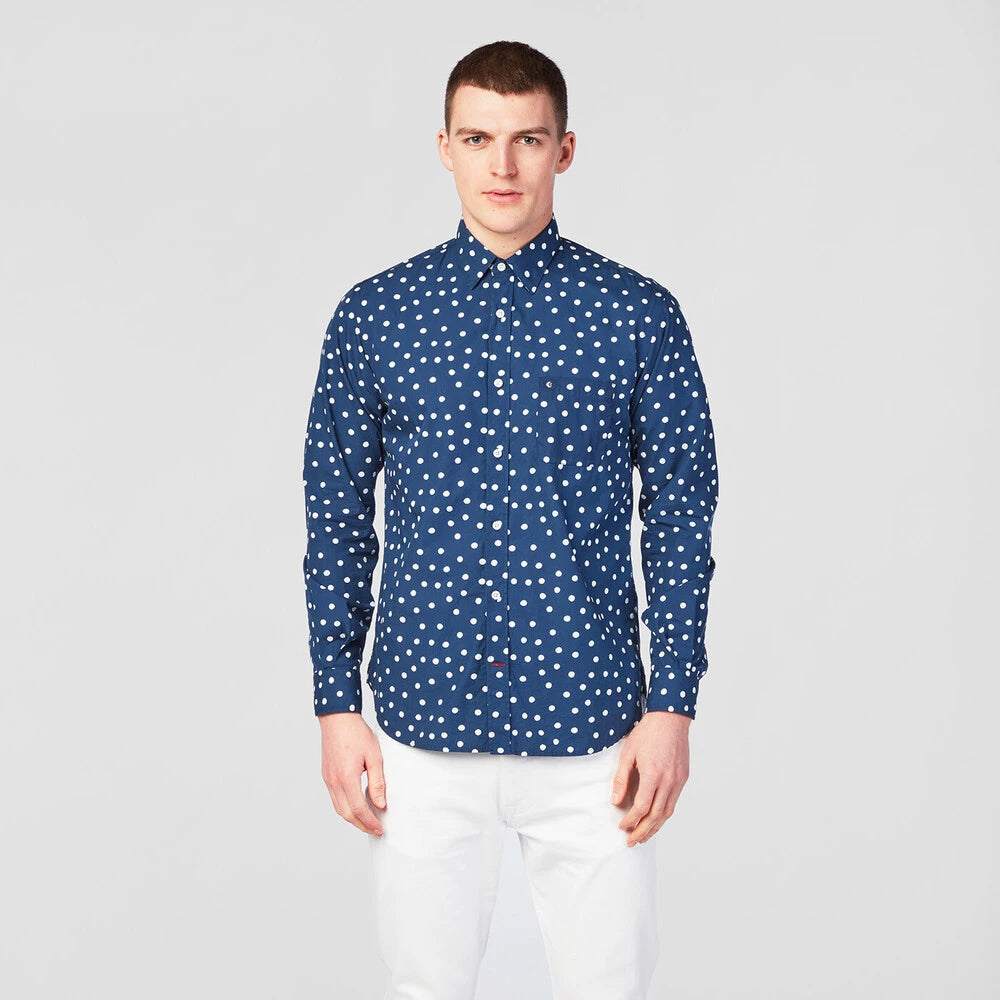 Polka Dot Shirt L/S: Dark Navy