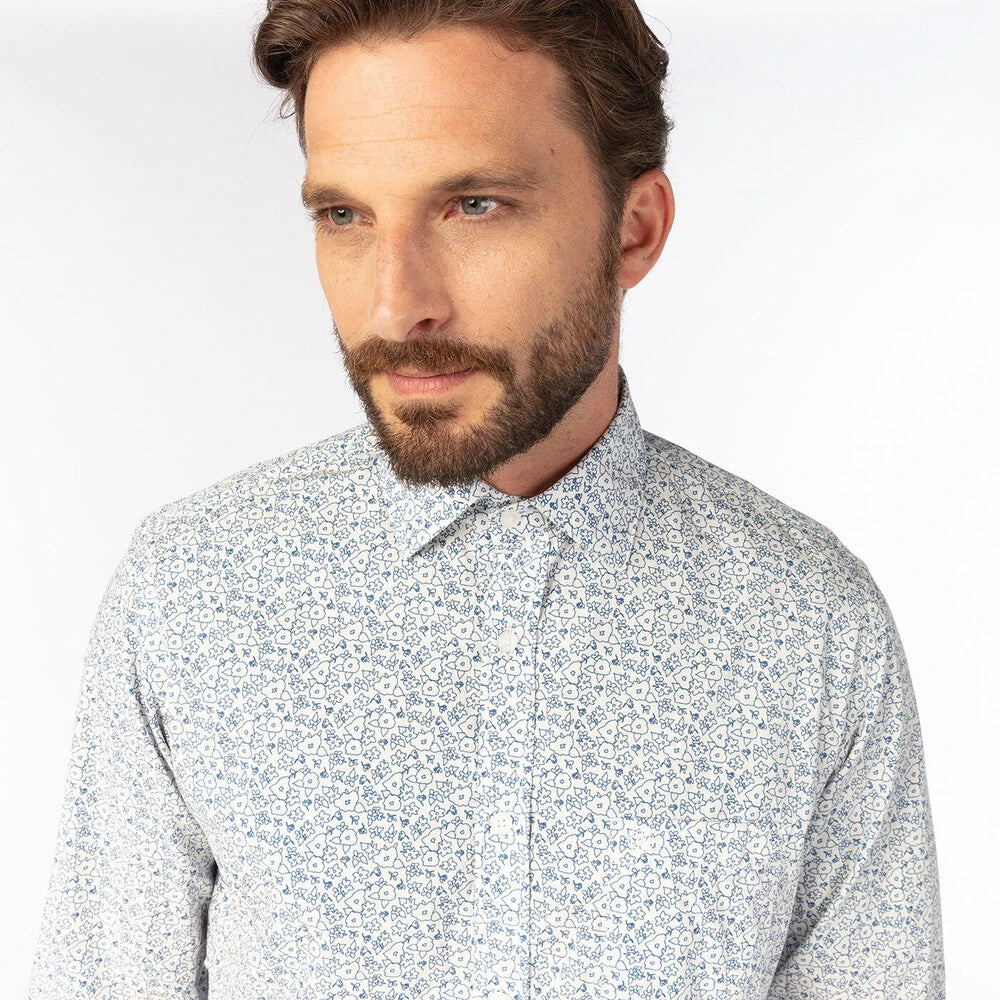 Floral Print Shirt L/S: Blue