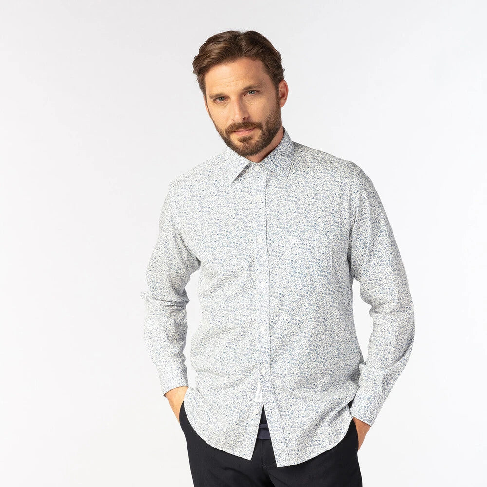 Floral Print Shirt L/S: Blue