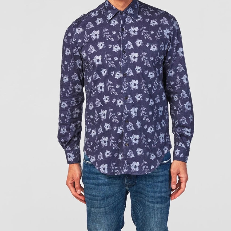 Garden Motif Shirt L/S: Navy
