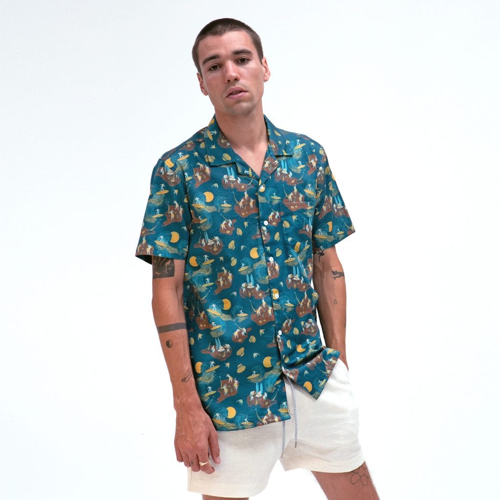 Stachio Surf Story Print Shirt S/S: Blue