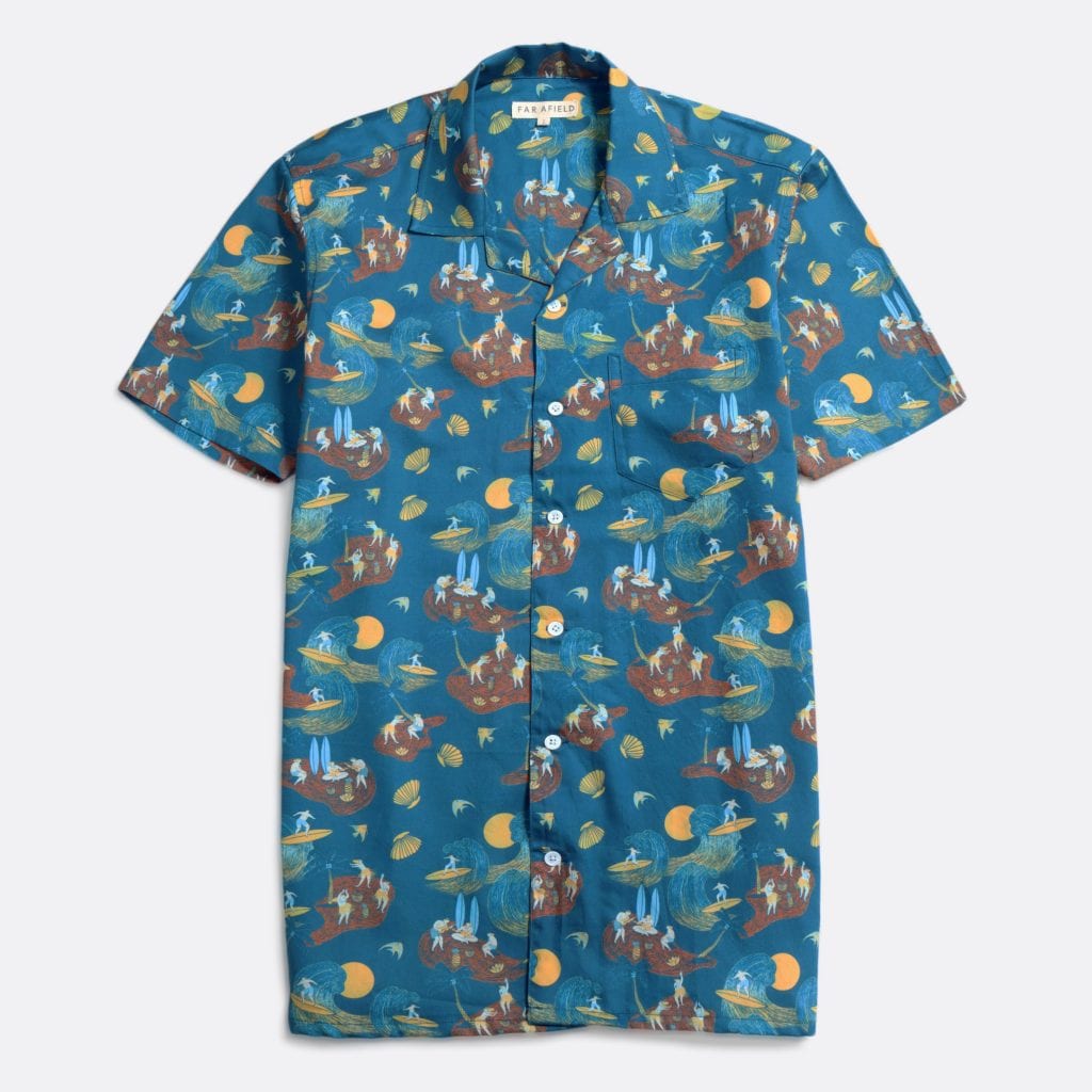 Stachio Surf Story Print Shirt S/S: Blue