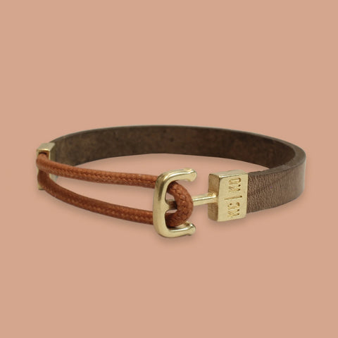 Single Wrap Leather & Cord Bracelet: Burnt Orange
