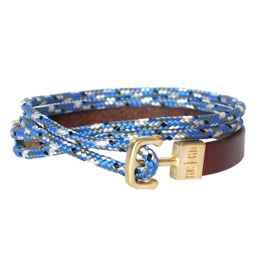 Double Wrap Leather & Cord Bracelet: Blue Camo