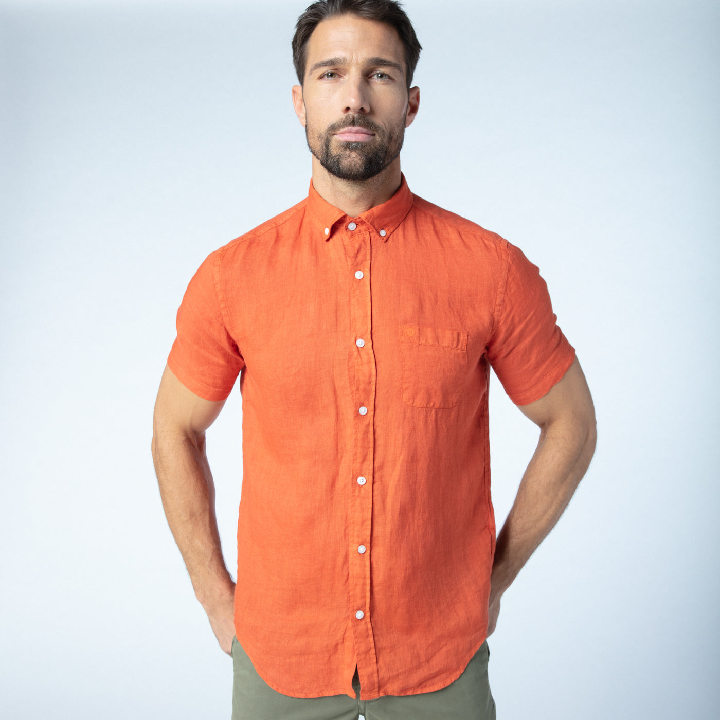 Solid Linen Shirt S/S: Apricot