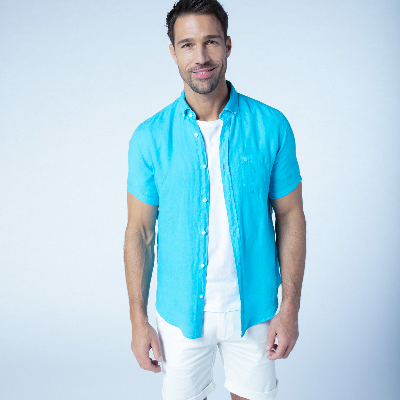 Solid Linen Shirt S/S: Turquoise