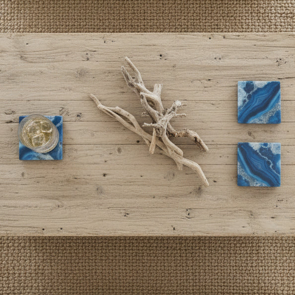 Blue Agate Coasters: Set of 4