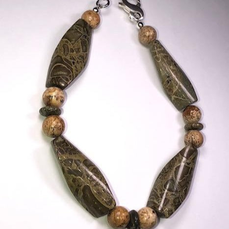 Russian Serpentine & Picture Jasper Bracelet: #107