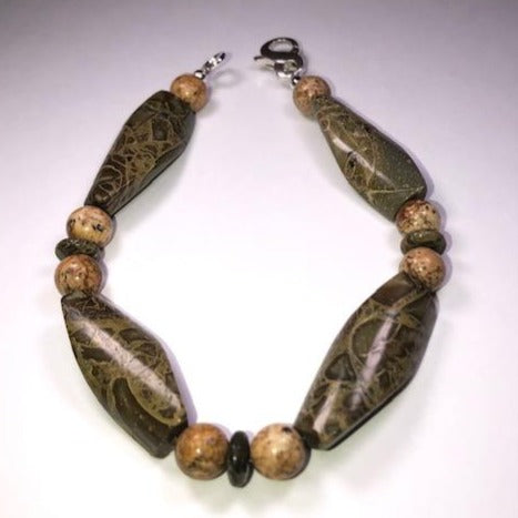 Russian Serpentine & Picture Jasper Bracelet: #107