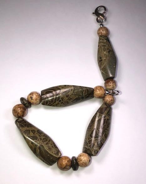 Russian Serpentine & Picture Jasper Bracelet: #107
