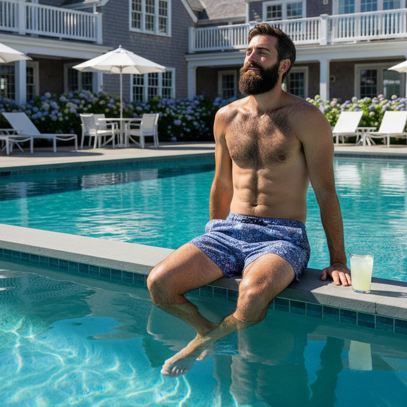 Pool Medallion Swim Trunk: Blue