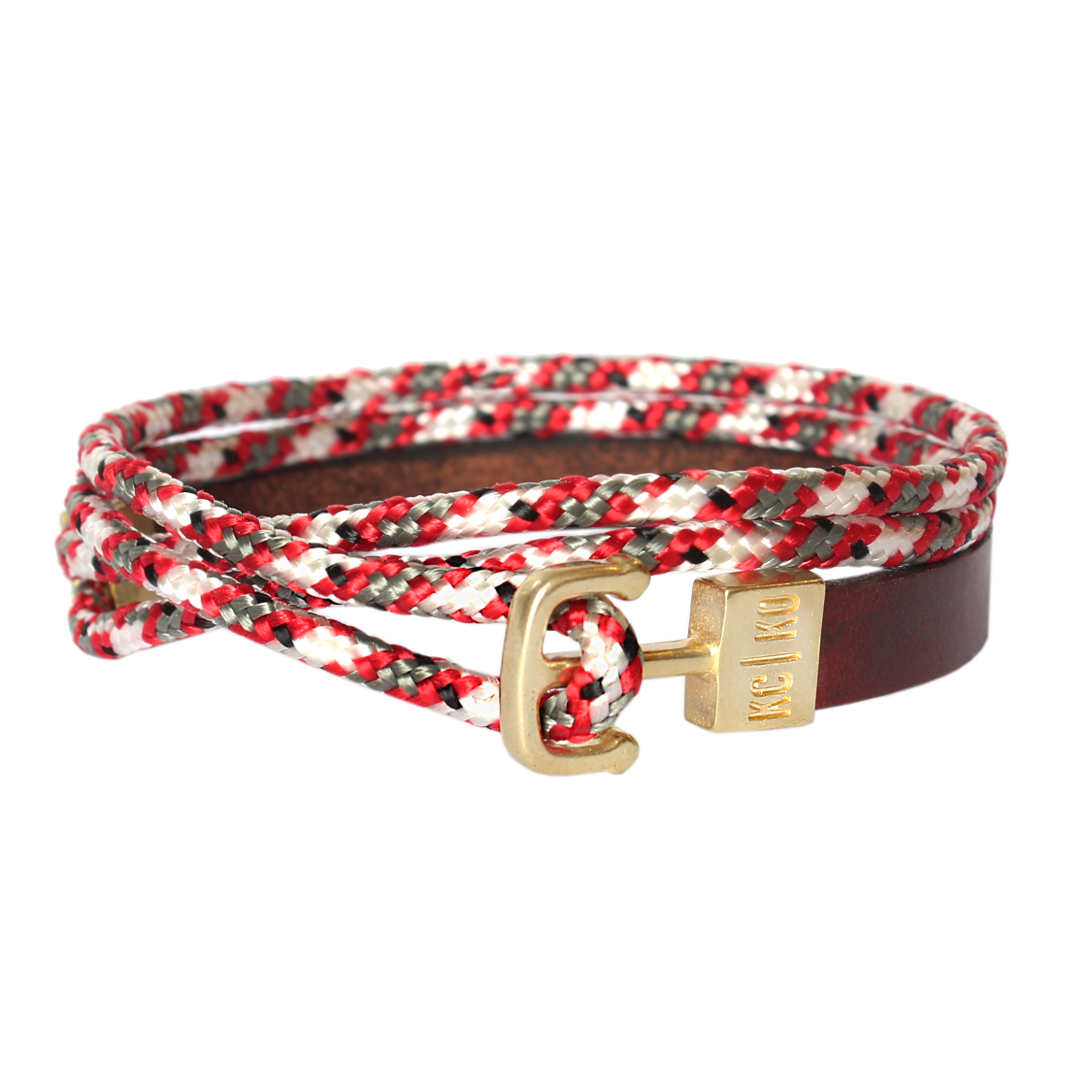 Double Wrap Leather & Cord Bracelet: Red Camo