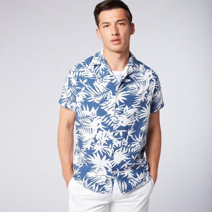 Fancy Jungle Print Shirt S/S: Indigo