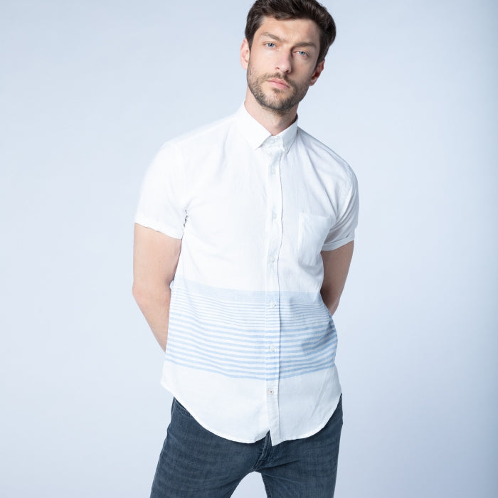 Asymmetrical Stripe Shirt S/S: White