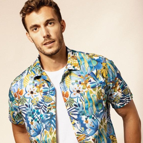 Watercolor Jungle Print Shirt S/S: Multi Color