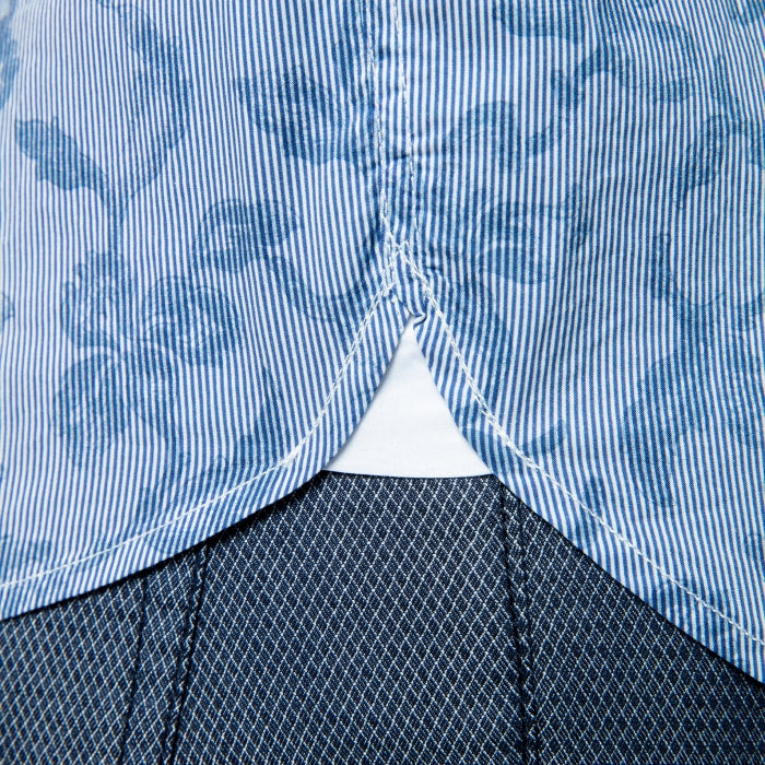 Fitted Stripe & Floral Shirt L/S: Blue