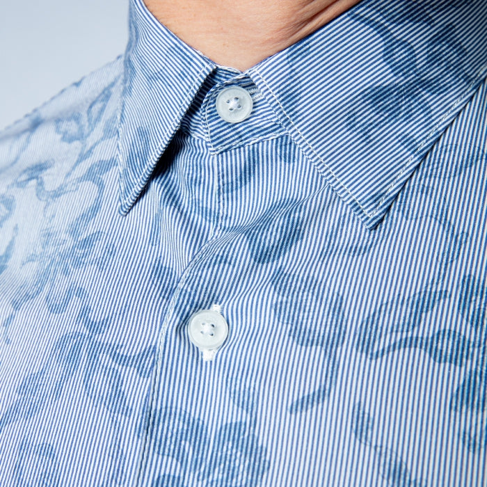 Fitted Stripe & Floral Shirt L/S: Blue