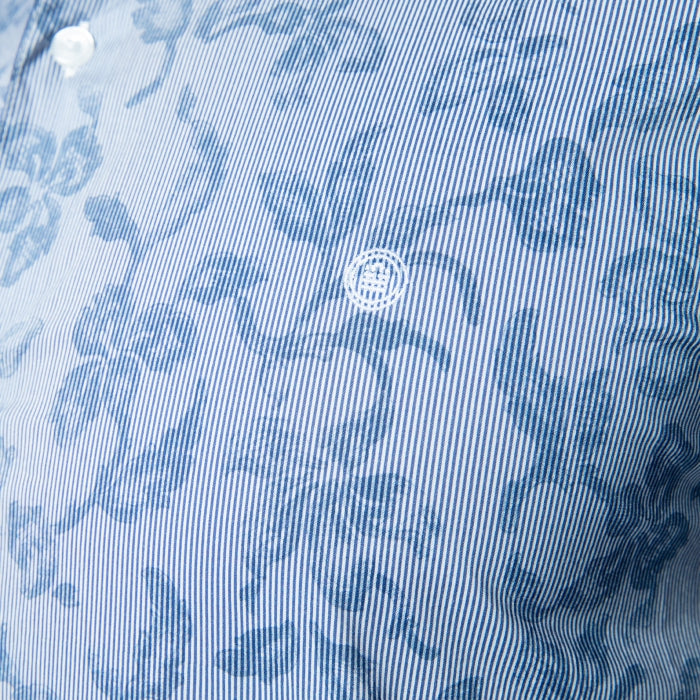 Fitted Stripe & Floral Shirt L/S: Blue