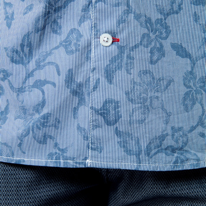 Fitted Stripe & Floral Shirt L/S: Blue