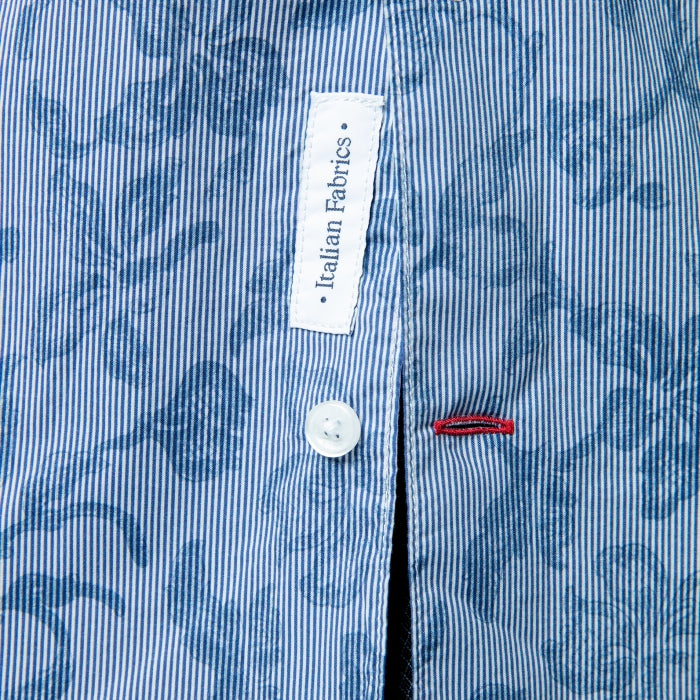 Fitted Stripe & Floral Shirt L/S: Blue