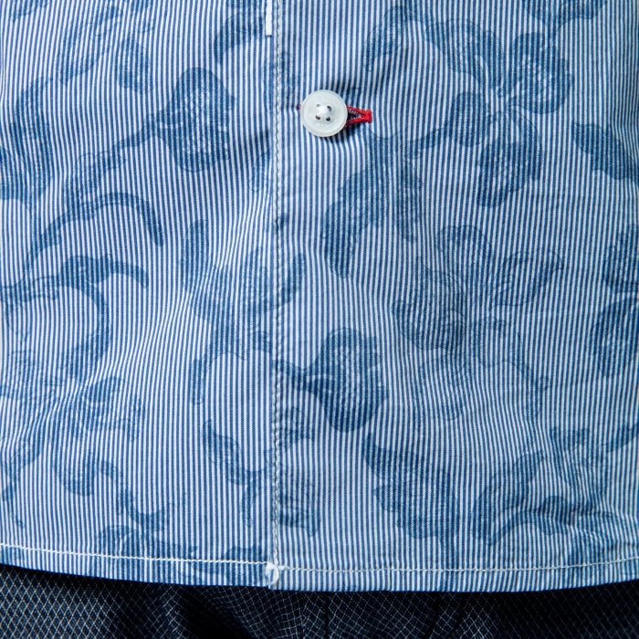 Fitted Stripe & Floral Shirt L/S: Blue