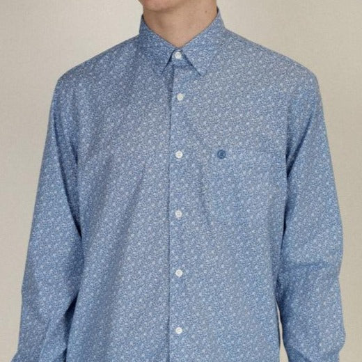Printed Poplin Shirt L/S: Blue