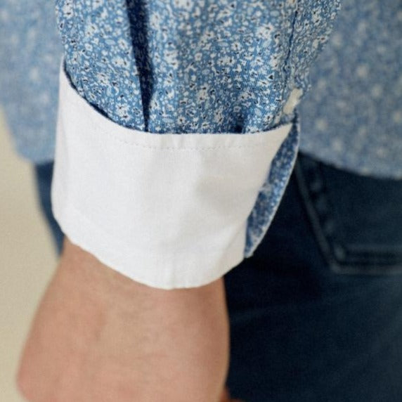 Printed Poplin Shirt L/S: Blue