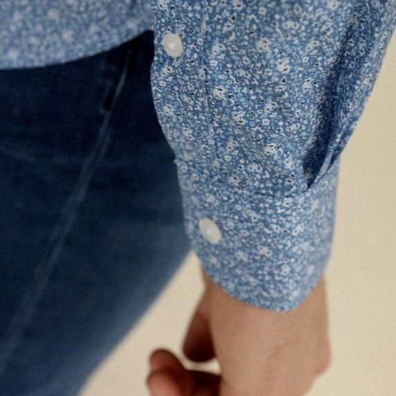 Printed Poplin Shirt L/S: Blue